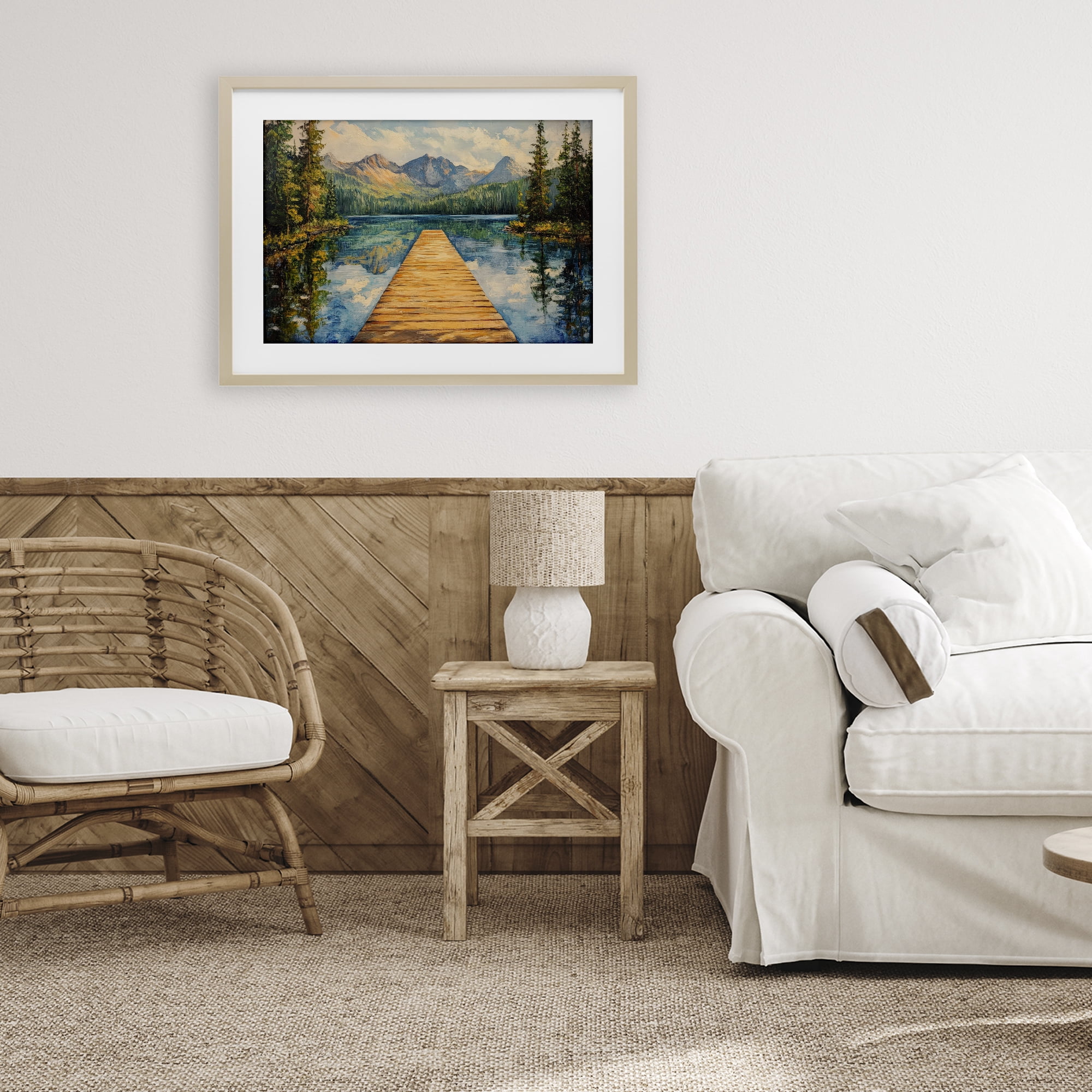 Stupell Industries Dock in The Mountains Birch Framed Print Under Glass, design by Petal Prints Design