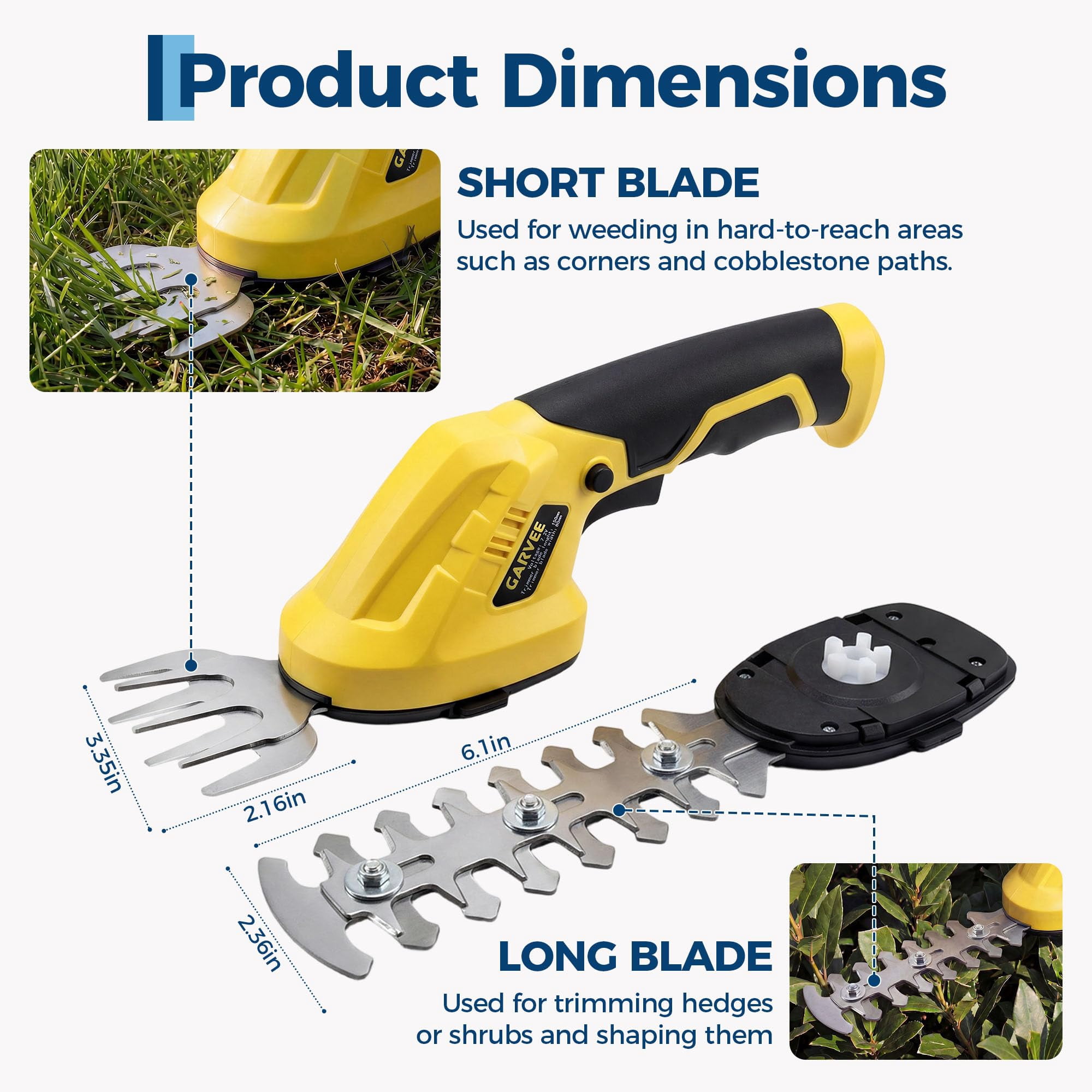2-in-1 Electric Handheld Hedge Trimmer, Cordless Grass Shear & Shrub Trimme, Lightweight Rechargeable Bush Trimmers, with Type-C Cable, Dual Safety Switch, Brushless Motor, for Yard, Lawn, Garden Yel