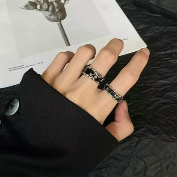 GKNET Retro Punk Gothic Black Open Ring Adjustable Delicate Jewelry Women Men’s Delicate Jewelry Gift-2PCS Retro Ring#5