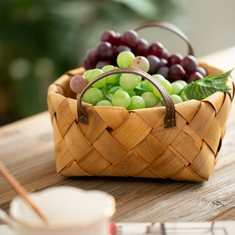 Small Wood Basket with Handles, Round Food Bread Fruit Flower Woven Basket,  Storage Bins Toy Organizer, Baby Basket, Home Decoration 