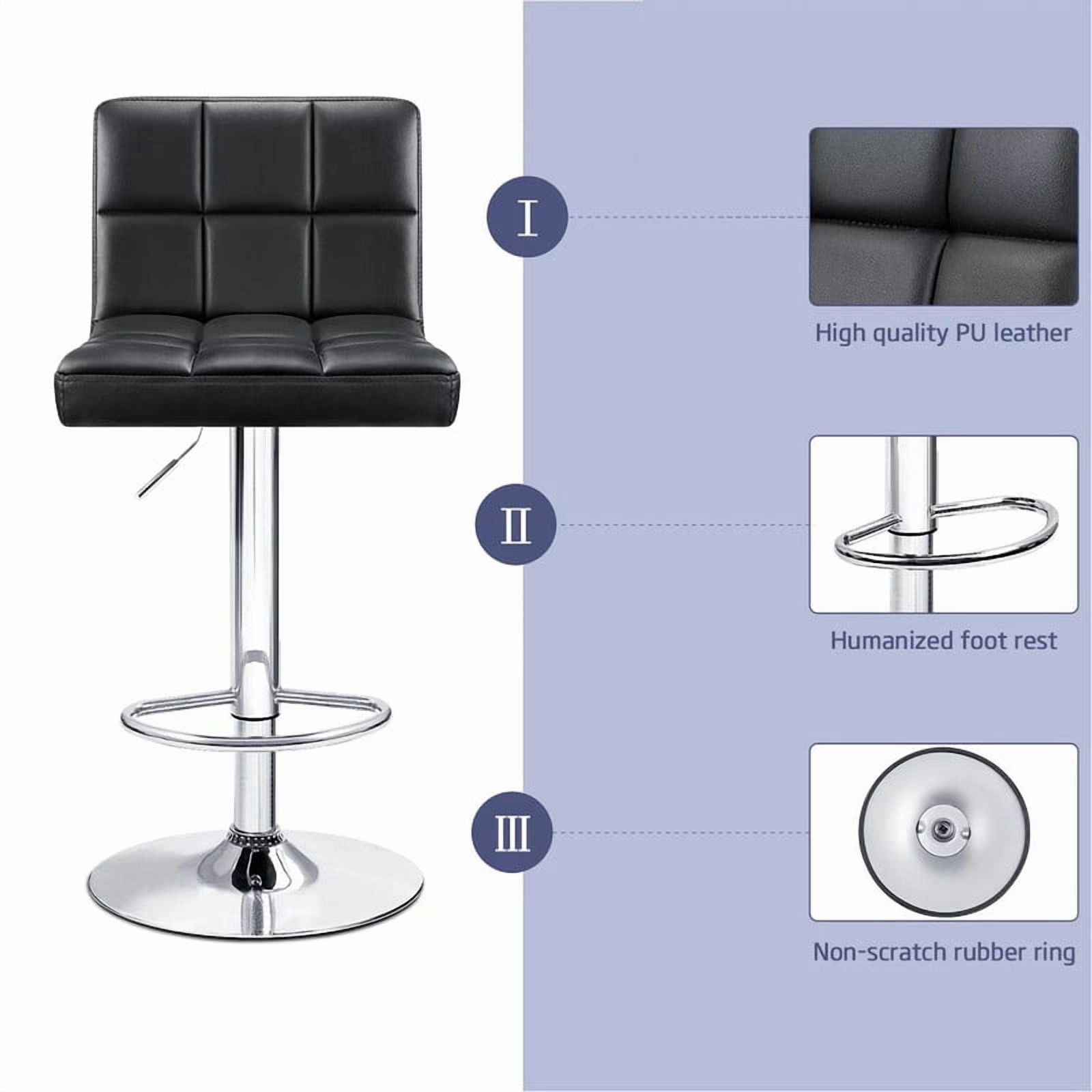 Lacoo Bar Stools Adjustable 360-Degree Swivel PU Leather Barstools with Back Set of 2, Black