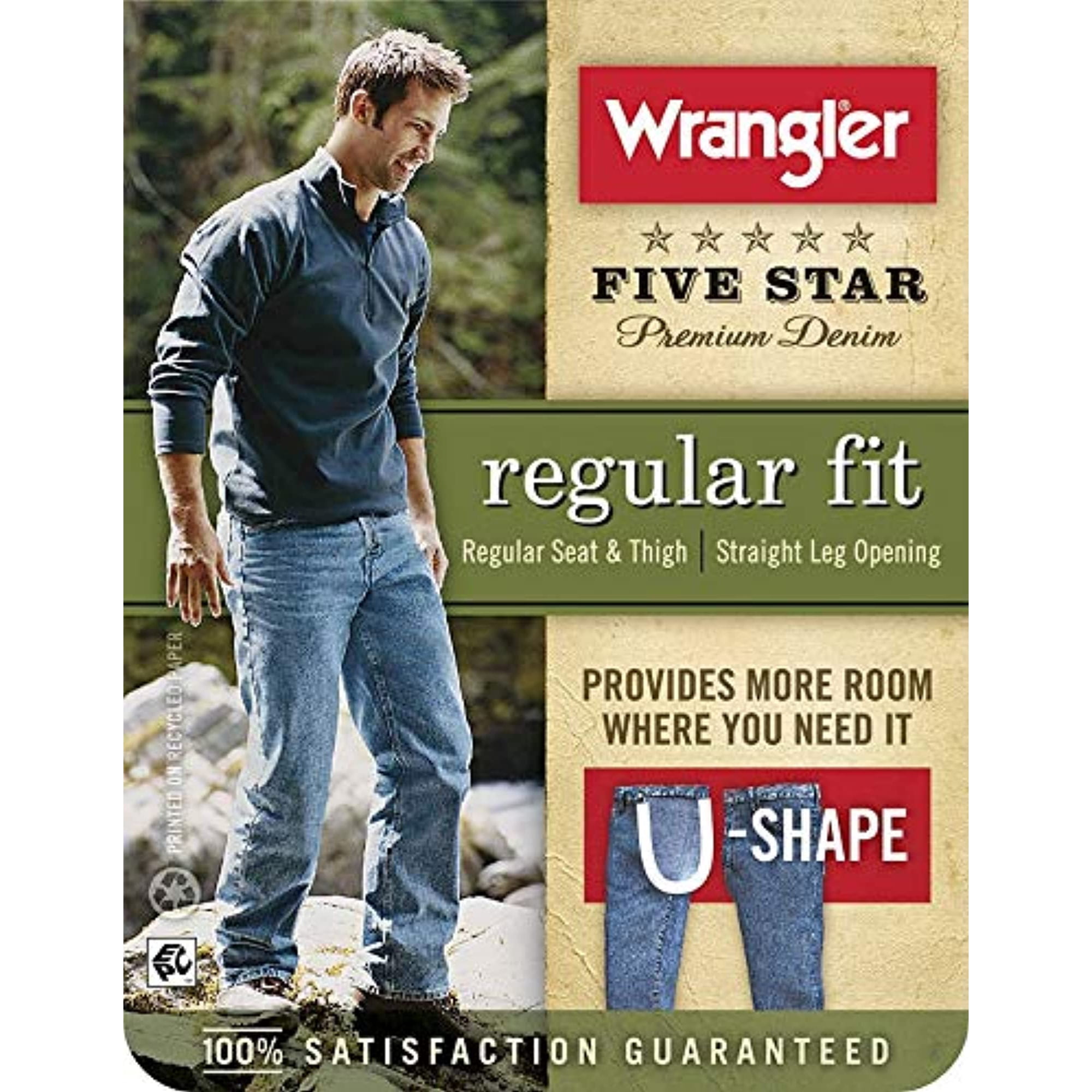Wrangler Mens Five Star Premium Denim U-Shape Regular Fit Jeans Medium Blue  Rinse, 42 x 32 | Walmart Canada