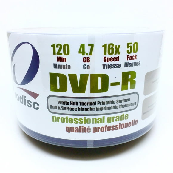 RODISC DVD-R4.7GB/120MIN 16X Blanc Imprimable Thermique sur le Moyeu, Surface du Moyeu Métallisé 50pcs Couleur en Vrac Enveloppé dans de l'Opp