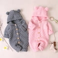 thumbnail image 4 of IBTOM CASTLE Unisex Baby Boy Girl Cute 3D Bear Ears Hooded Knitted Sweater Long Sleeve Romper Overall Sleepwear Winter Warm Clothes 6-12 Months Pink, 4 of 7
