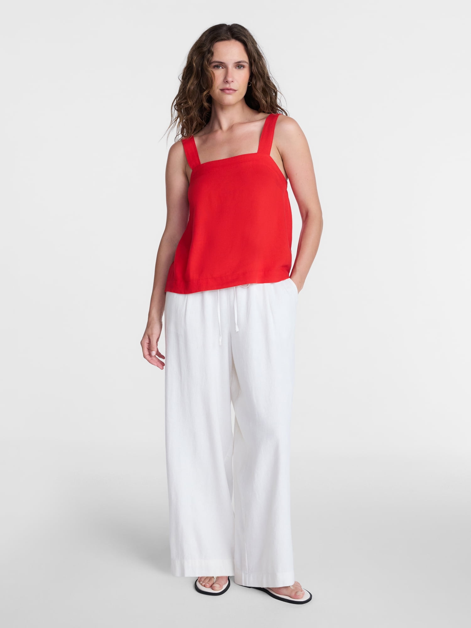 Time and Tru Women's Square Neck Linen Tank, Sizes XS-XXXL
