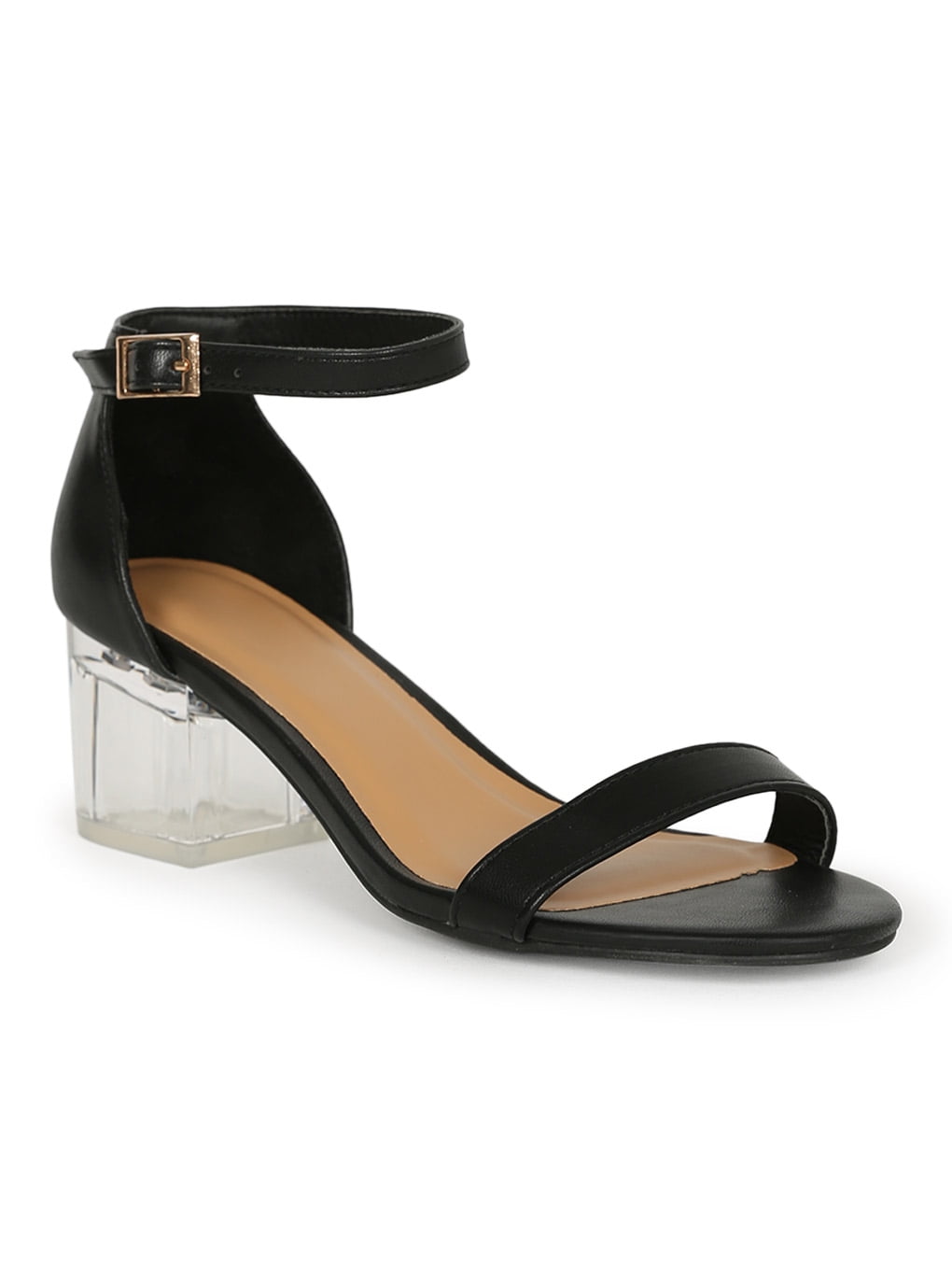 clear low block heel sandals
