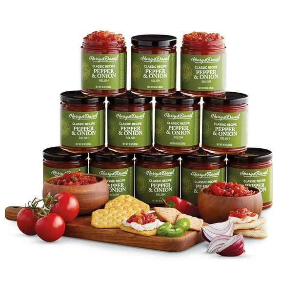 Harry & David Classic Recipe Pepper & Onion Relish, Plant Based Condiment, Hamburger & Hot Dog Relish, Sandwich Spread Topping, Charcuterie Board Foods, 10Oz, 12Pk