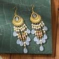 thumbnail image 5 of Boho Long Teardrop Beaded Tassel Dangle Earrings for Women Gold-Toned Bohemian Crystal Beads Fringe Dangling Drop Statement Earrings Enamel Flower Link Piercing Fish Hook Native Tribal Ethnic Jewelry, 5 of 12