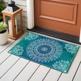 thumbnail image 4 of 2x3 Ft Entryway Area Rug, Teal Blue Boho Kitchen Rug Runner Washable Floor Mat, Retro White Rustic Flower Ethnic Pattern Non Slip Indoor Door Mat Throw Carpet for Bathroom Living Room Bedroom, 4 of 8