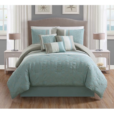 7 Piece Easton Aqua Gray Comforter Set Walmart Com