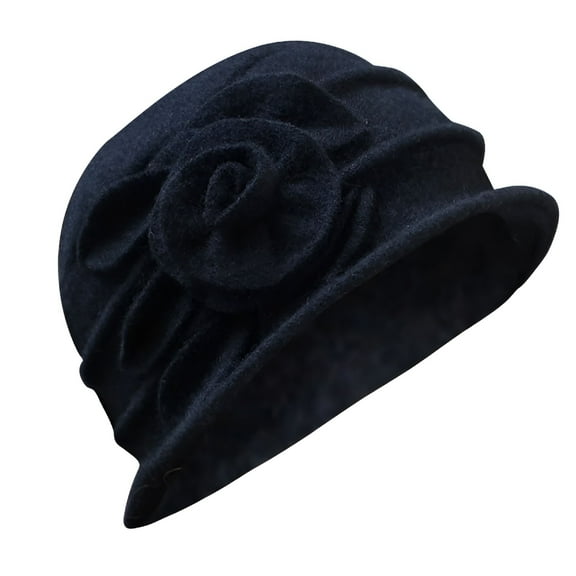 TELOLY Women'S Elegant Wool Flower Hat Winter Vintage Cloche Bucket Cap Headband Top Hats for Women Caps for Running Womens Winter Hat