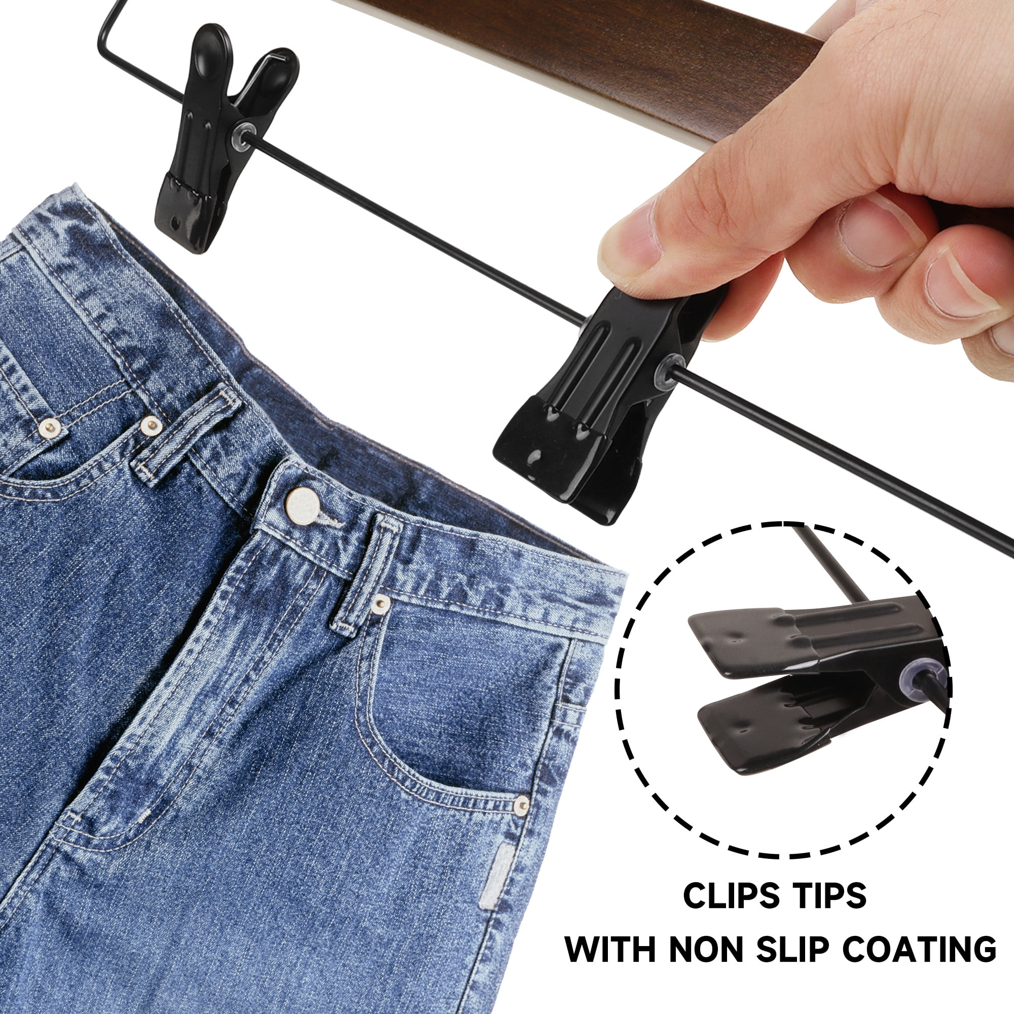 BP4U 12-Pack Premium Wooden Adjustable Pants Hangers, Heavy Duty Solid Wood Bottom Skirt/Trousers Hangers with 360° Swivel Hook & Wrinkle-Free Design(Walnut)