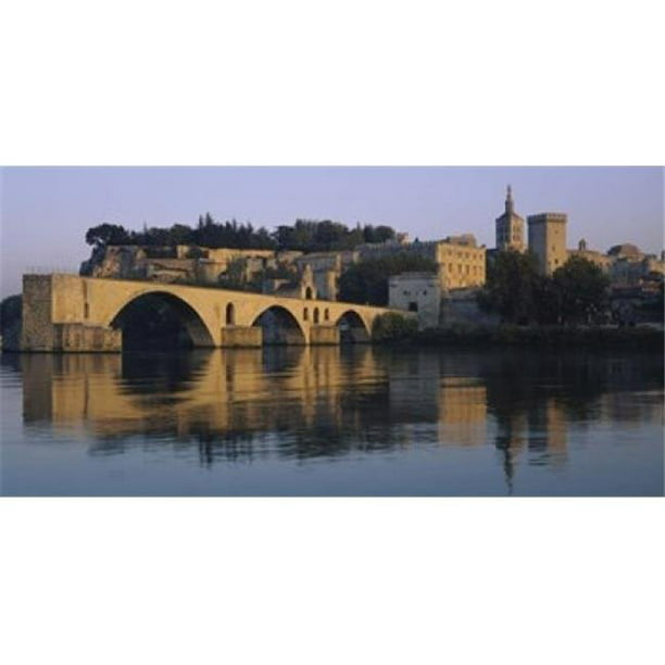 Panoramic Images PPI33156S Reflet d'Un Palais sur l'Eau Pont Saint-Benezet Palais des Papes Avignon Provence France Poster Print, 12 x 6