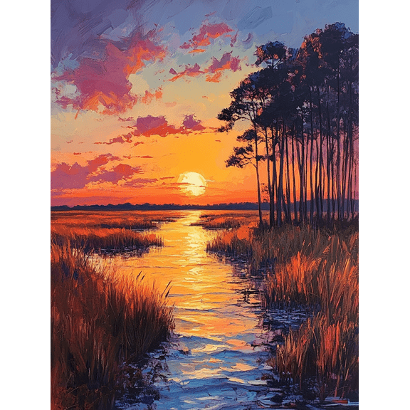 Sunset Marsh Landscape Wall Art/Canvas Print，Suitable for Living Room，Bedroom，Office，Dining Room，Hotel