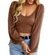thumbnail image 1 of Top corto de corte bajo para mujer, Top corto holgado con mangas largas y espalda abierta para principios de otoño, camisa corta agradable a la piel para uso diario, 1 of 6