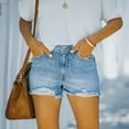 thumbnail image 2 of Women's Light Wash Denim Shorts High-Rise Stretch Jean Shorts with Belt Loops and Front Pockets, Vintage Chic Style,Dark Blue L, 2 of 5
