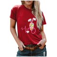 thumbnail image 1 of Hauts d'Été pour Femmes 2023 T-shirt Col Rond Imprimé Lapin Manches Courtes Décontracté Ample Blouse de Pâques, 1 of 4