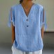 thumbnail image 1 of mfyjkho Tops Para Salir Para Mujer, Camiseta Holgada De Manga Corta Con Cuello En V Y Botones Para Mujer, Estilo Informal Y Moderno. Tops Para Hacer Ejercicio M, 1 of 6