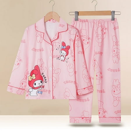 Sanrio Kuromi Children Pajama Suit Long-Sleeved Cartoon Cinnamoroll Hello Kitty Autumn Anime Cute Sleepwear Student Kids Clothes