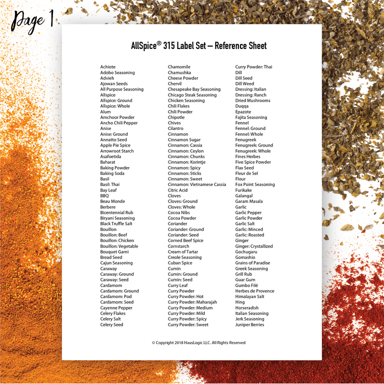 AllSpice 315 Preprinted Water Resistant Round Jar Labels Set