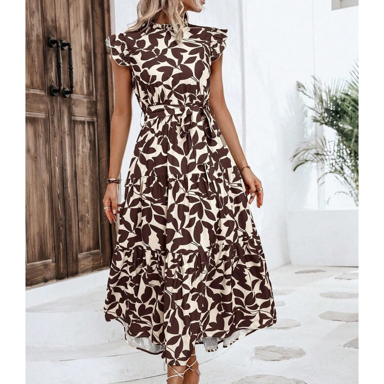 Sakmal Empire Waist Spring Dresses Sundress Long Tea Party Dress Puff SLeeve Floral A Line Dresses with Pockets, Women's, Size: Small, Brown Sakmal Empire Waist Spring Dresses Sundress Long Tea Party Dress Puff SLeeve Floral A Line Dresses with Pockets, Women's, Size: Small, Brown