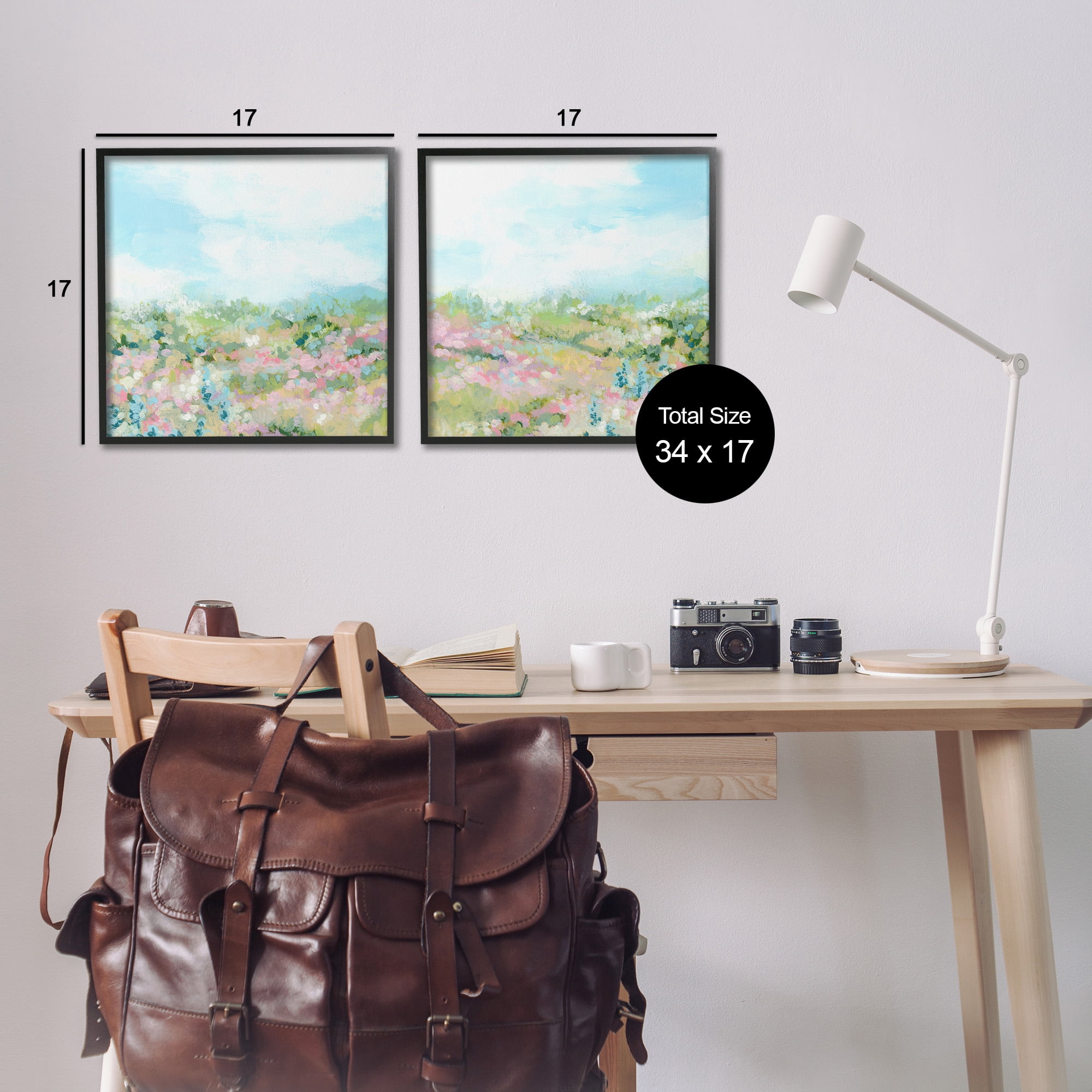 Stupell Industries Abstract Cottage Meadow Landscape Painting Black Framed Art Print Wall Art, 17 x 17, Set of 2