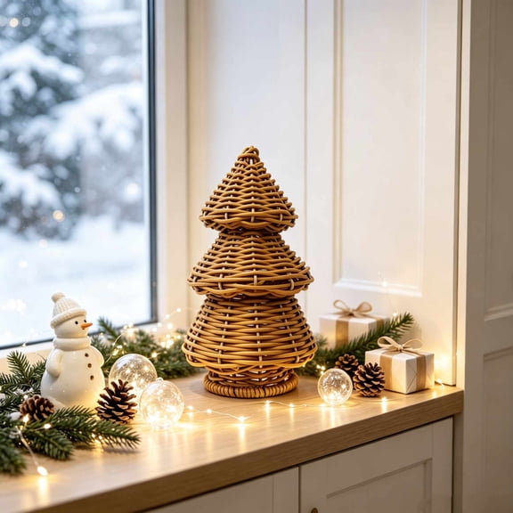 Clearance Wicker Rattan Christmas Tree, Hand Woven Christmas Tree, Christmas Decoration Gift for Mantel Fireplace Home (Brown)
