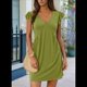 thumbnail image 2 of Vestido Tipo Chaleco Holgado con Escote en V Profundo, Plisado y Mangas de para Mujer, Verde Hierba, Talla XXL, 2 of 6