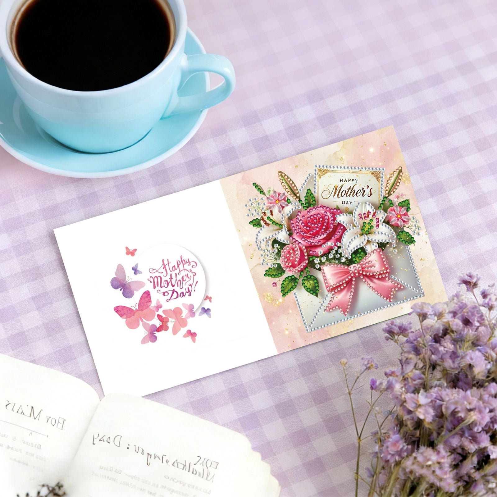 FLOPESN DIY Mother's Day Diamond Art Greeting Card Kit with White Envelope, 5.91X11.81in Envelope Theme, Creative Design Blessing Gift Folding Card Set