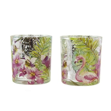 Beachcombers Flamingo Votive -set of 2 Candle Holders Home Decor, Multi Color, 2.87 x 2.87 x 3.07 inches