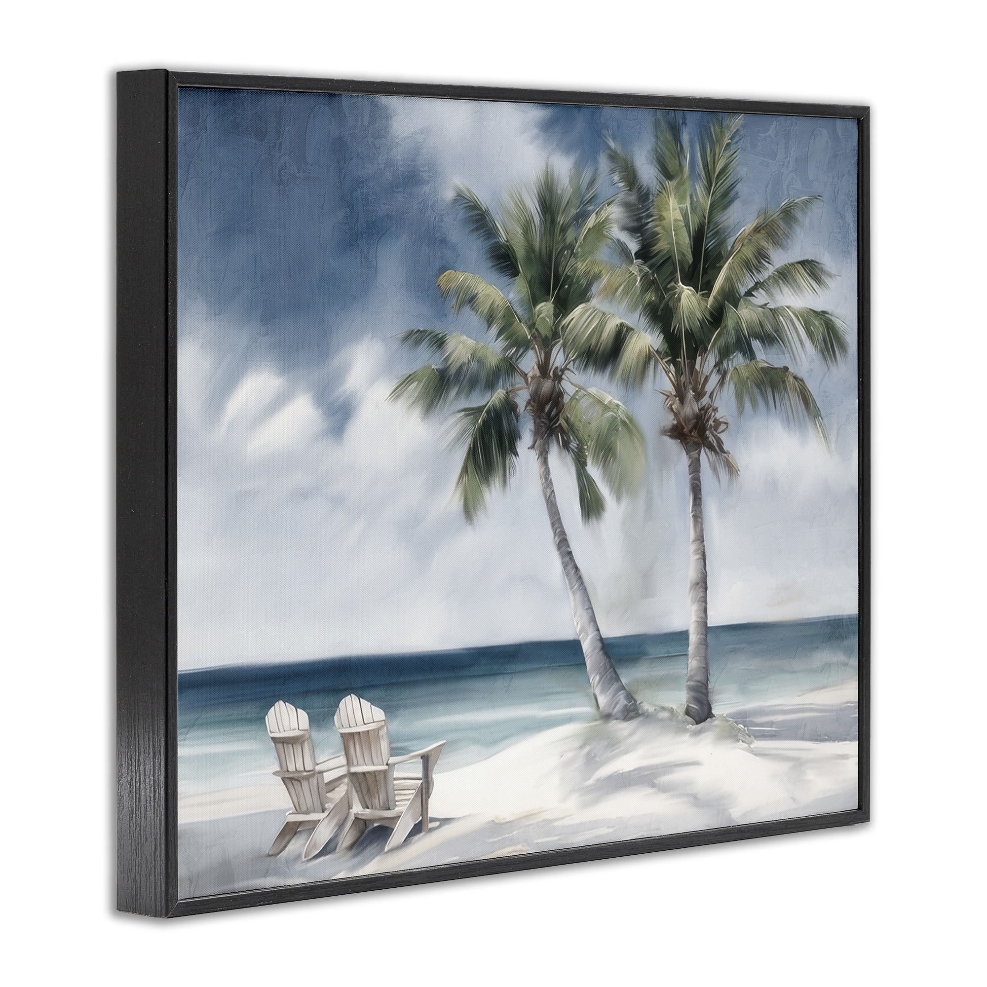Stupell Industries Peaceful Tropical Landscape Coastal Painting Black Framed Art Print Wall Art, 30 x 24