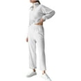 thumbnail image 2 of UPPADA Women's 2 Piece Outfits Long Sleeve Velvet Tops and Comfy Wide Leg Pants Two Piece Lounge Sets Tracksuits Matching Ladies Lounge Fleece Set with Pockets White,L, 2 of 8