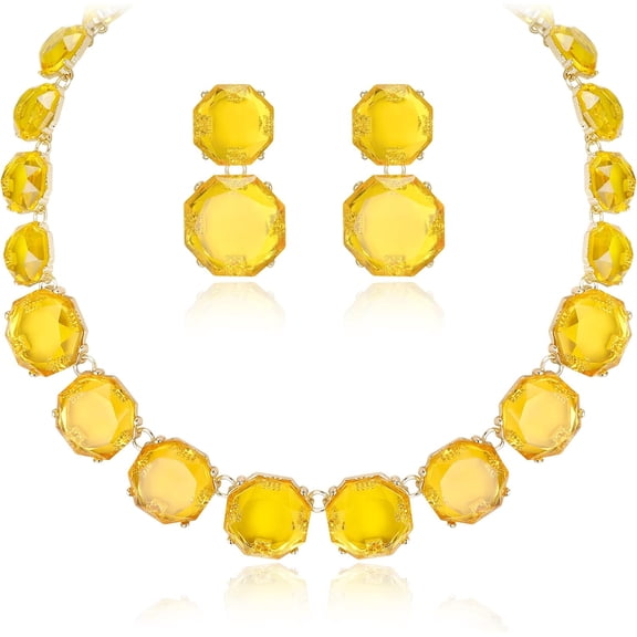 DESIGNICE Rhinestone Statement Choker Necklace Earrings Set, Round Crystal Bohemian Art Deco Costume Jewelry Set for Women