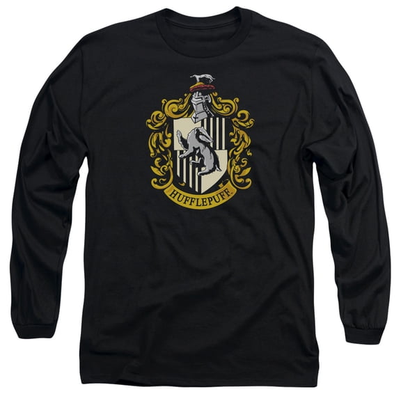 Harry Potter Hufflepuff Crest Long Sleeve Adult 18/1 T-Shirt Black