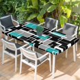 thumbnail image 2 of Teal Blue Black Geometric Table Cloths for 3 Foot Rectangle Tables, Modern Abstract Art Block Patio Waterproof Elastic Fitted Tablecloths, Washable Rectangular Table Cover for Camping, 2 of 8