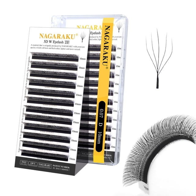 Extensión de pestañas NAGARAKU 5D en forma de W, versión 2.0, 0,07 mm de profundidad 10 mm