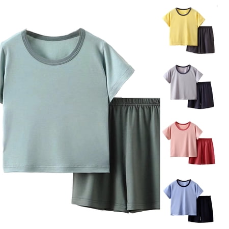 Boys Summer Outfits Casual Short Sleeve T Shirt & Shorts Set Comfortable Round Neck Elastic Waist Daily Wear for Toddler To Toddler Boy Clothes 10-11 Years