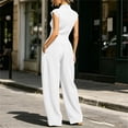 thumbnail image 7 of Women's Sleeveless Jumpsuit, Turndown Collar V-Neck With Pockets, Fashion One-Piece Pants For Office & Casual Outings White XL, 7 of 7