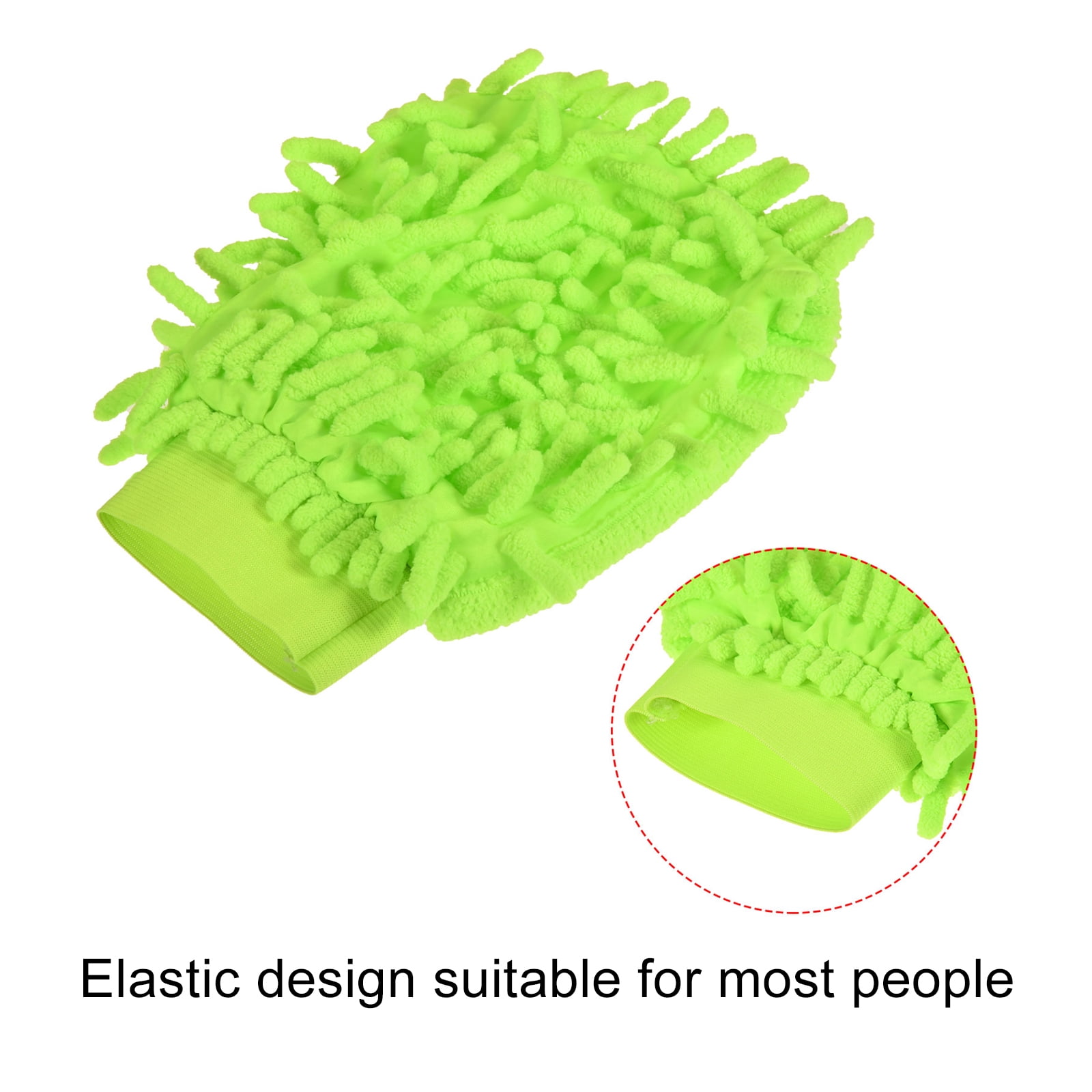 Unique Bargains Reusable Scratch-Free Cleaning Gloves Microfiber Chenille Mitts Green