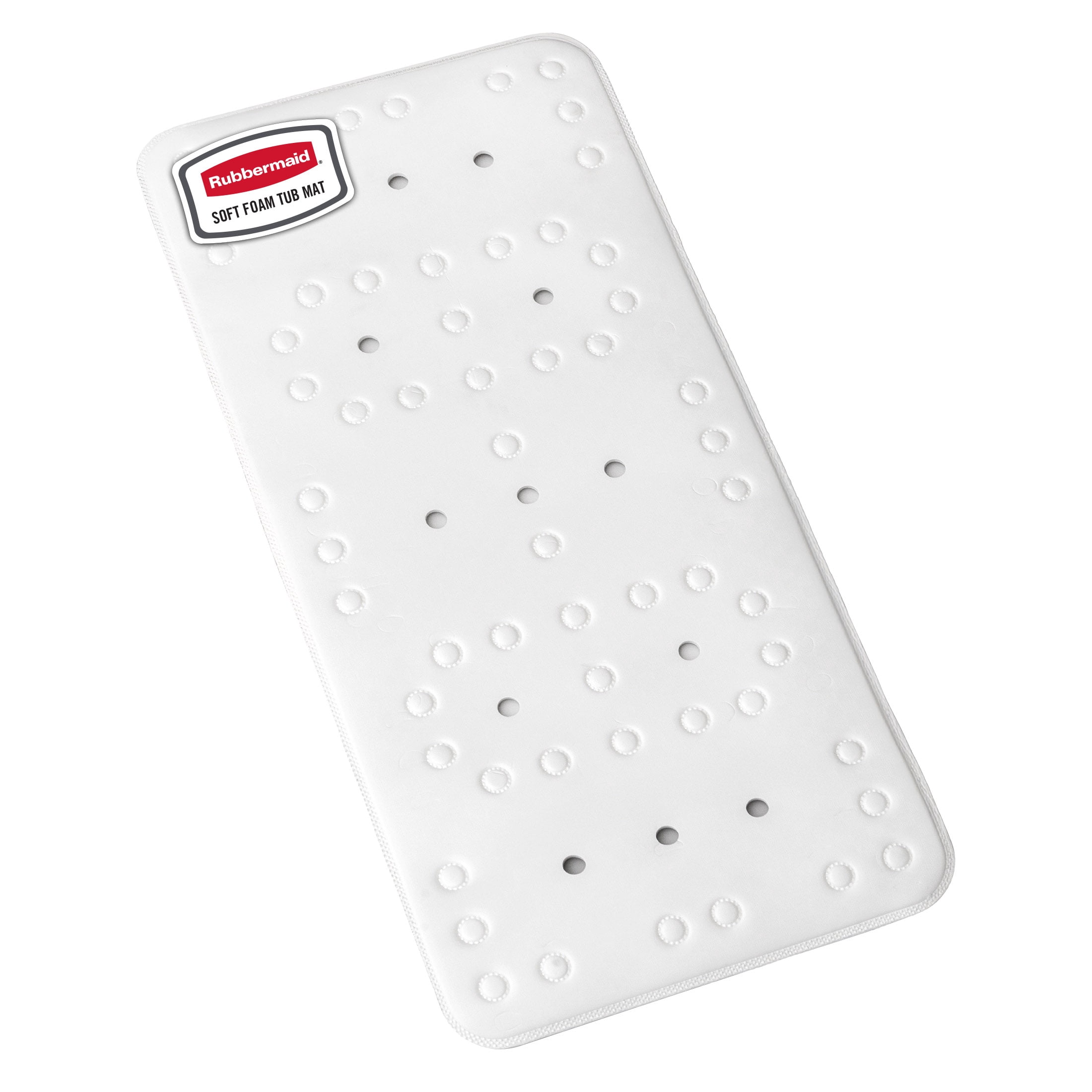 Rubbermaid Soft Foam Tub Mat, Non-Slip Bath Mat with Quick-Drain Holes, BPA-Free TPE, 35.88" x 17", White