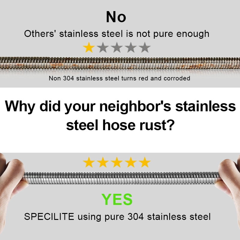 Garden Hose 50ft, Heavy Duty Stainless Steel Water Hose with 10 Functional Nozzles, No Kink, Lightweight and Flexible, Easy to Use and Store, Strong and Sturdy, Suitable for Yard and Lawn