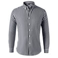 thumbnail image 2 of Mens Button Down Collar Dress Shirt Vertical Stripe Long Sleeve Shirt Slim Fit Business Casual Shirt for Office Daily Wear Black M, 2 of 4