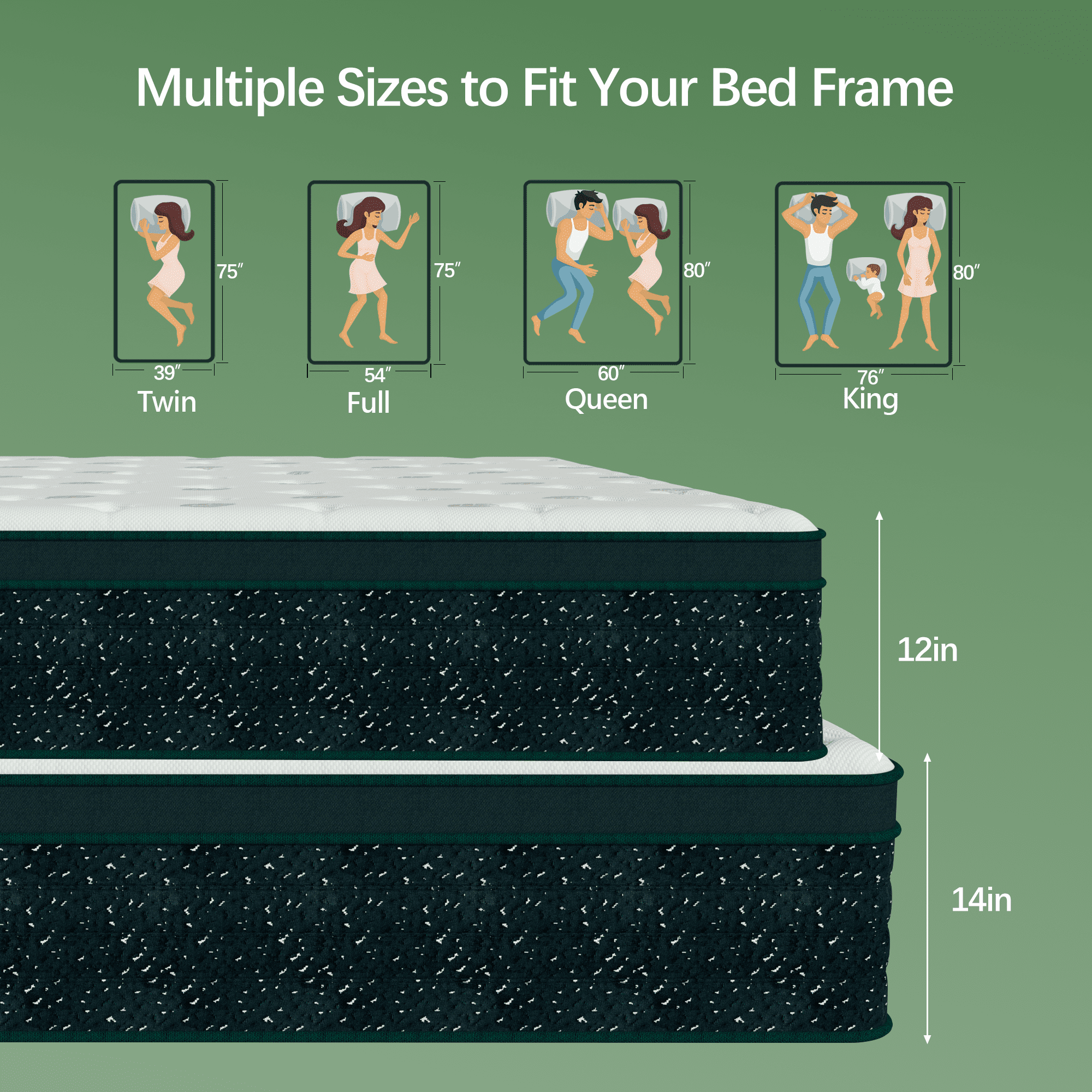 Queen Mattress 14inch,Mattress Queen Size,Green Cooling Gel Memory & Spring Hybrid Medium Comfort Motion Isolation, Pressure Relief,Mattress in a Box,CertiPUR-US