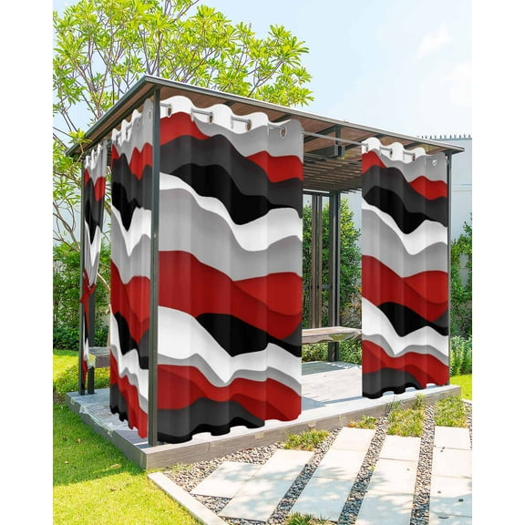 nqOlkjepod Outdoor Curtains for Patio Waterproof, Red Black Ombre Outdoor Privacy Panels Grommet, Modern Geometric Moire Abstract Art Blackout Outside Curtains for Porch/Cabana 54"x95", 2 Panels