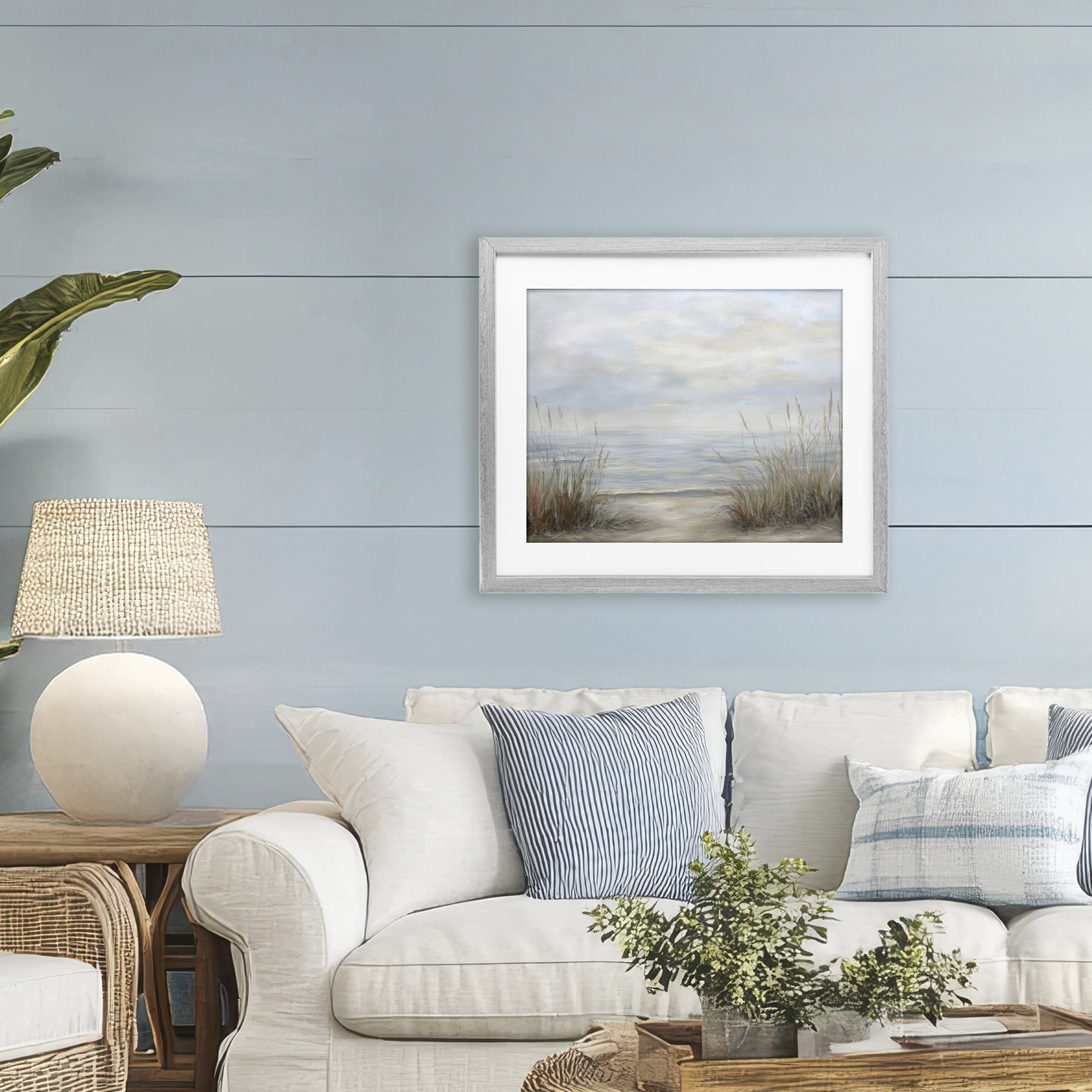 Stupell Industries Silent Beach with Seaside Dunes Gray Framed Print Under Glass, design by Petal Prints Design