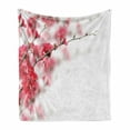 thumbnail image 1 of Spring Soft Flannel Fleece Blanket, Nature Beauty Cherry Blossom Branches Misty Inspirational Japanese Blooms Image, Cozy Plush for Indoor and Outdoor Use, 70" x 90", Hot Pink White, by Ambesonne, 1 of 6