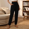 thumbnail image 2 of ABATAB Women's Cotton Linen Pants Elastic High Waisted Cinch Bottom Trousers Casual Comfy Summer Beach Clothes with Pockets, 2 of 6
