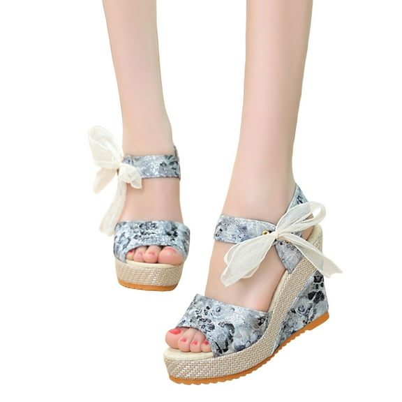 Extra High Heel Dressy Sandals For Women Floral Fashion Lace Up Peep Open Toe Platform Wedge Sandals