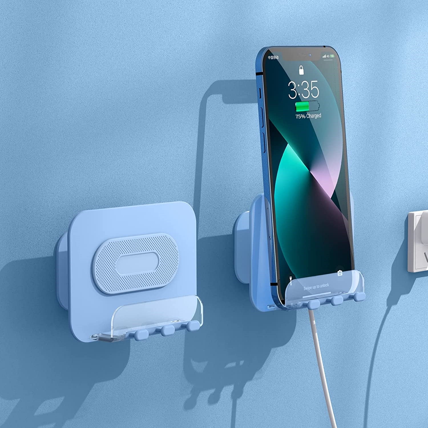 2 Pack Wall Phone Holder, Adhesive Wall Mount Phone Holder, Adjustable Angle Cell Phone Wall