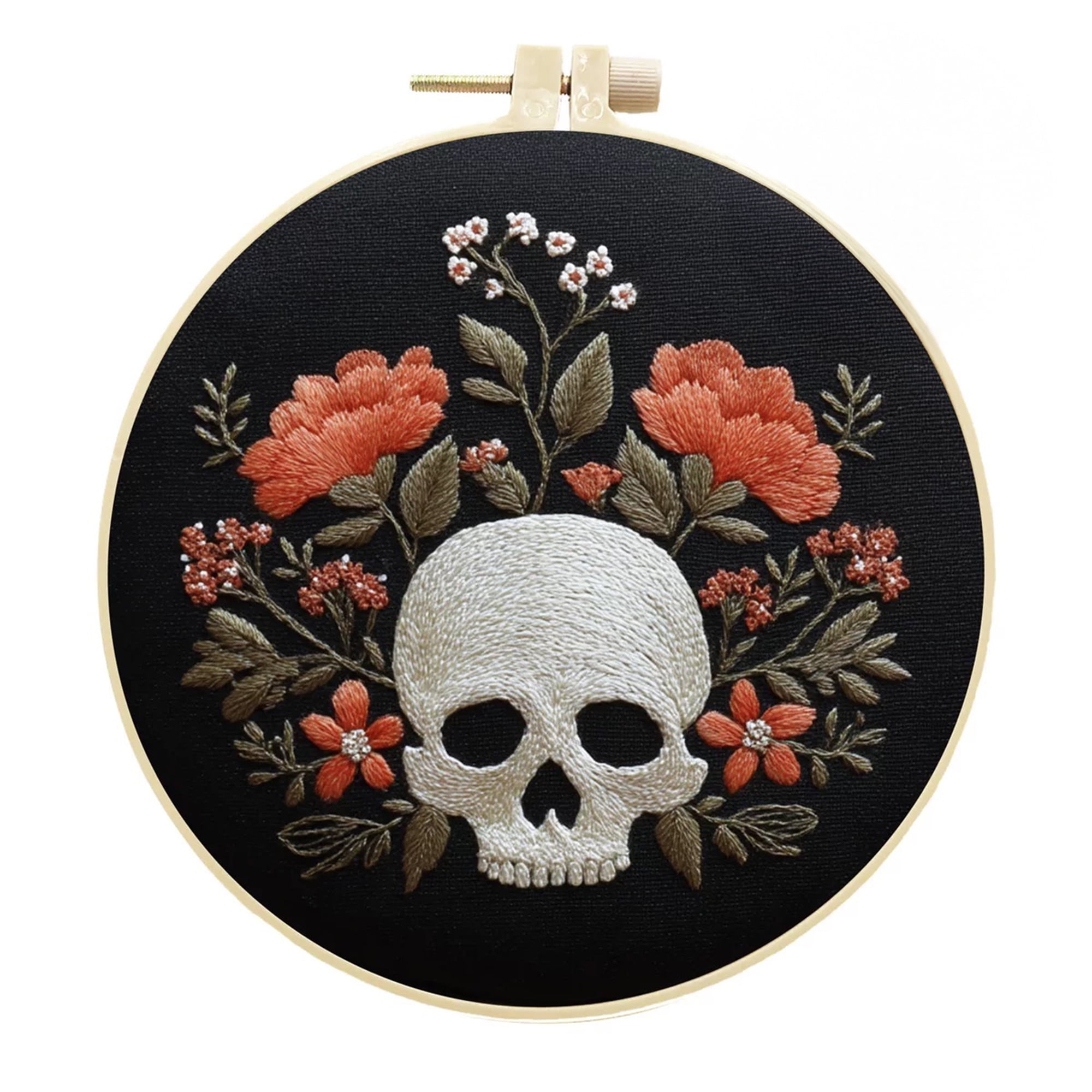 5‑Pack Mexican Floral Skull Embroidery Kits DIY Cross Stitch Set for Beginners Includes Hoops Threads Patterns Gift for Room Decor Tote or Apparel